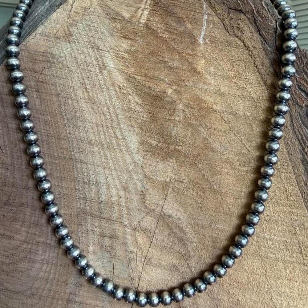 Native strung 6mm 20in solid sterling pearl necklace
